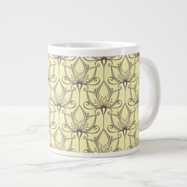 Cream Floral Pattern Large Coffee Mug (Front Right)