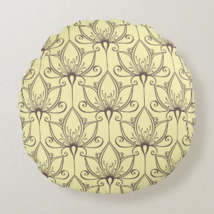 Cream Floral Pattern Round Cushion