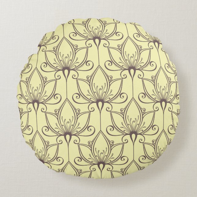 Cream Floral Pattern Round Cushion (Front)