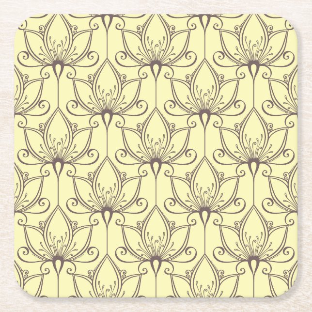 Cream Floral Pattern Square Paper Coaster (Front)