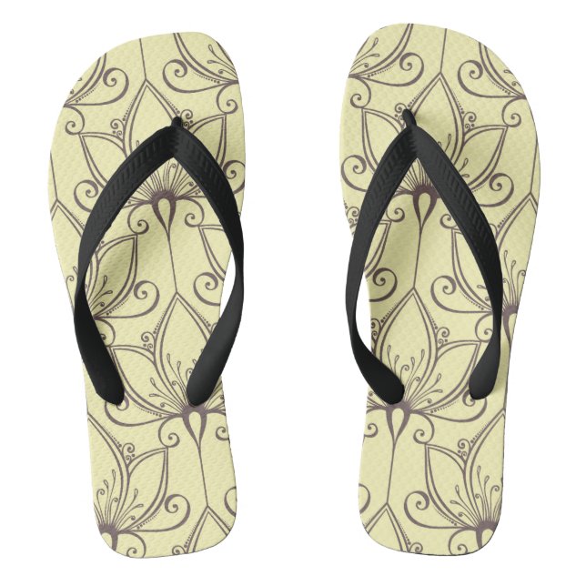 Cream Floral Pattern Thongs (Footbed)