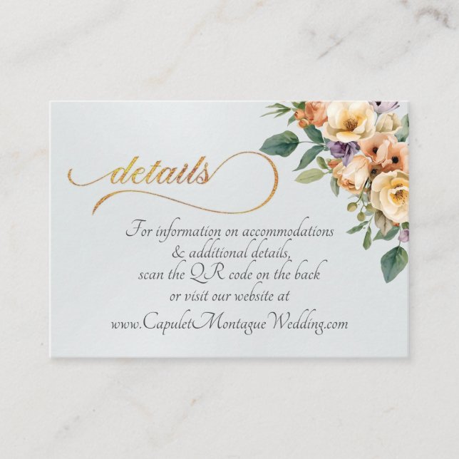 Cream Floral, QR Code - Pearl White Enclosure Card (Front)