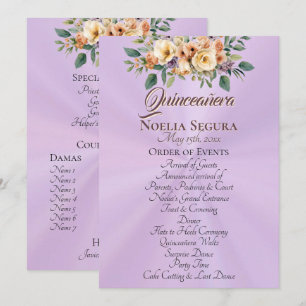 Cream Floral Quinceanera Program - Lavender