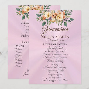 Cream Floral Quinceanera Program - Pastel Pink