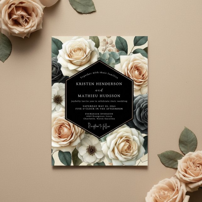 Cream Floral Romance Wedding Invitation (Creator Uploaded)