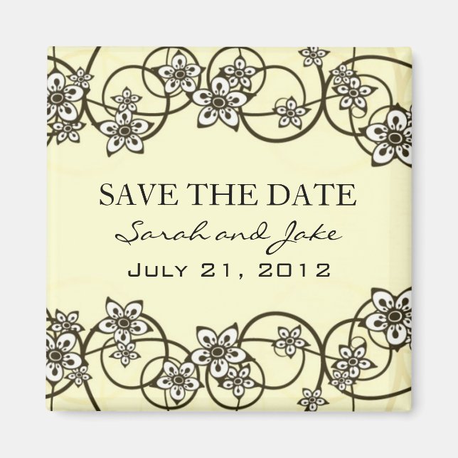Cream Floral Save The Date Fridge Magnet (Front)