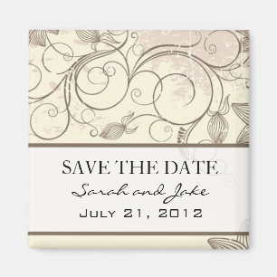Cream Floral Save The Date Fridge Magnet