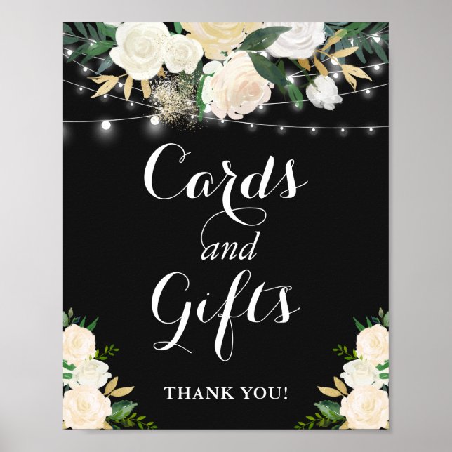 Cream Floral String Lights Cards and Gifts Sign (Front)