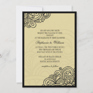 Cream Floral Swirl Wedding Invitation