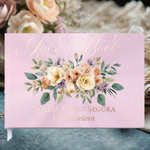 Cream Floral & Tiara - Pastel Pink Guest Book