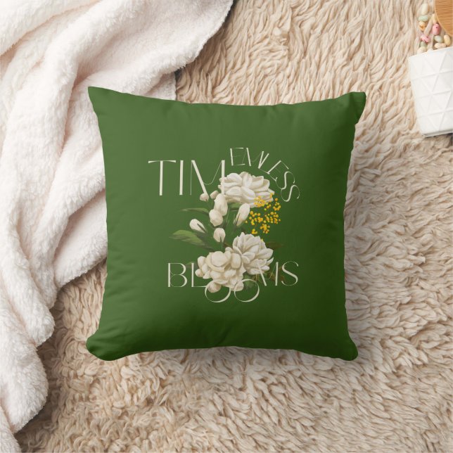 Cream Floral Timeless Blooms Throw Pillow (Blanket)