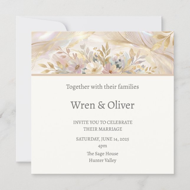 Cream Floral Wedding Invitation (Front)