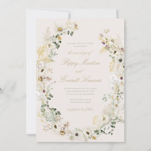 Cream Floral Wildflower Poppy Wedding Invitation