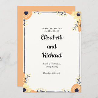 Cream Florals Wedding Announcement