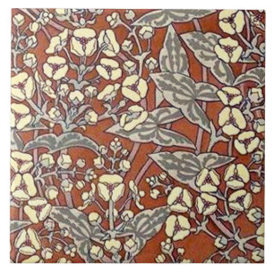 cream flowers brown background print ceramic tile