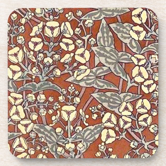 cream flowers brown background print coaster (Front)