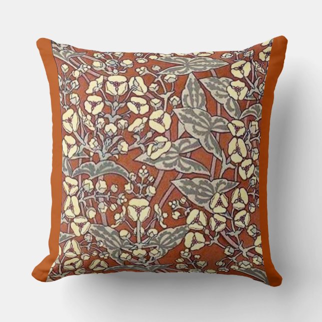cream flowers brown background print cushion (Front)