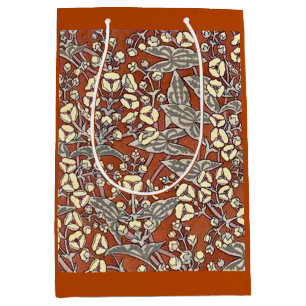 cream flowers brown background print medium gift bag