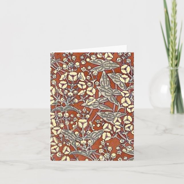 cream flowers brown background print note card (Front)