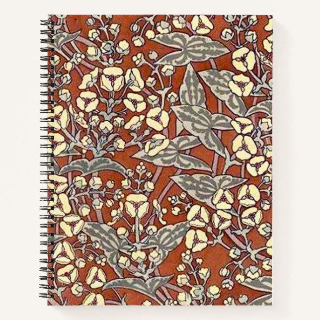 cream flowers brown background print notebook (Front)