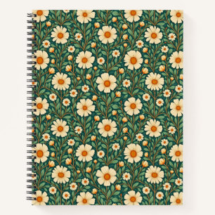 Cream Flowers on Green Notebook