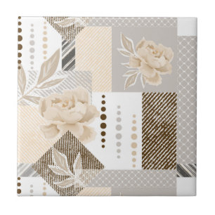 Cream flowers on white ceramic tile