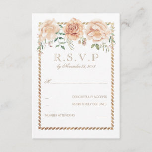 Cream Flowers Watercolor Frame Wedding RSVP Card