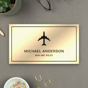 Cream Foil Jet Aircraft Aeroplane Airline Pilot Business Card
