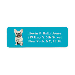 Cream French Bulldog, Blue Return Address Label