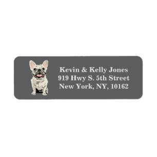 Cream French Bulldog, Blue Return Address Label