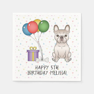 Cream French Bulldog Cute Cartoon Dog Birthday Napkin