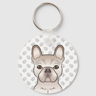 Cream French Bulldog Dog Head & Grey Paws Key Ring