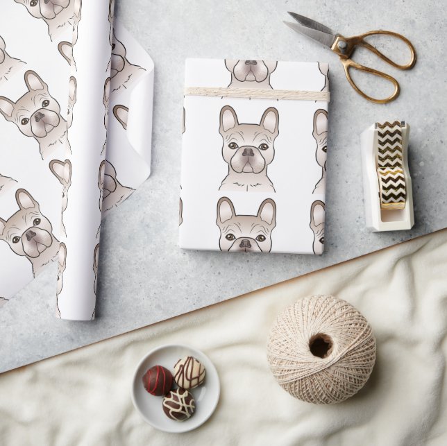 Cream French Bulldog Dog Head Pattern Wrapping Paper (Crafts)