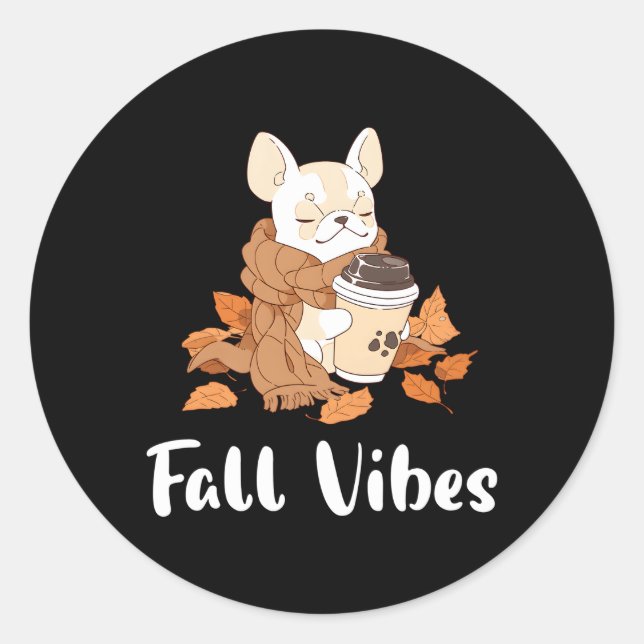 Cream French Bulldog Fall S Pumpkin Spice Latte Classic Round Sticker (Front)