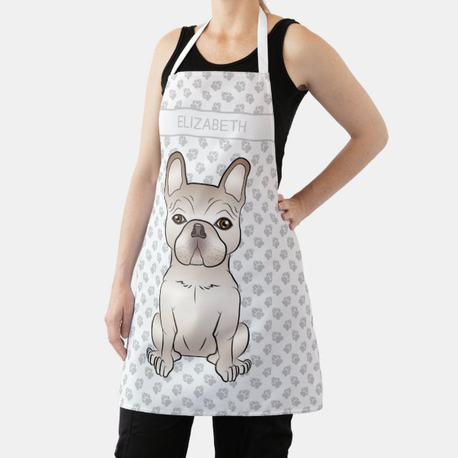 Cream French Bulldog / Frenchie Dog & Custom Name Apron (Insitu)