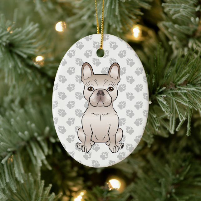 Cream French Bulldog / Frenchie Dog & Custom Text Ceramic Ornament (Tree)