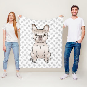 Cream French Bulldog / Frenchie Dog & Paw Pattern Fleece Blanket