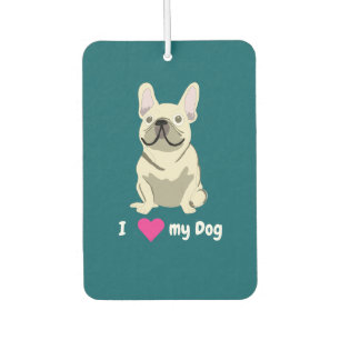 Cream French Bulldog, I Love my Dog Car Air Freshener