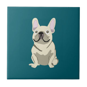 Cream French Bulldog, I Love my Dog Ceramic Tile