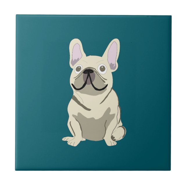 Cream French Bulldog, I Love my Dog Ceramic Tile (Front)
