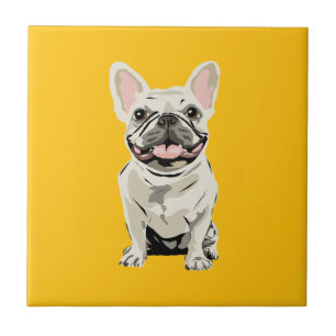 Cream French Bulldog, I Love my Dog Ceramic Tile