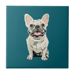 Cream French Bulldog, I Love my Dog Ceramic Tile