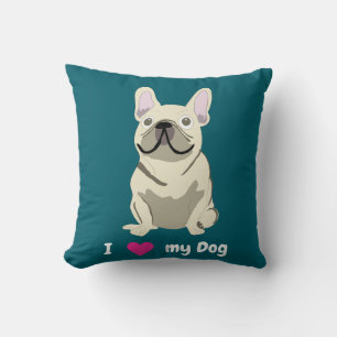 Cream French Bulldog, I Love my Dog Cushion