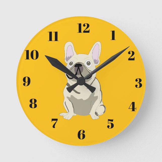 Cream French Bulldog Round Clock (Front)
