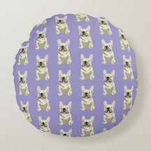 Cream French Bulldog,  Round Cushion