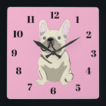 Cream French Bulldog Square Wall Clock<br><div class="desc">Cream French Bulldog ,  pink</div>