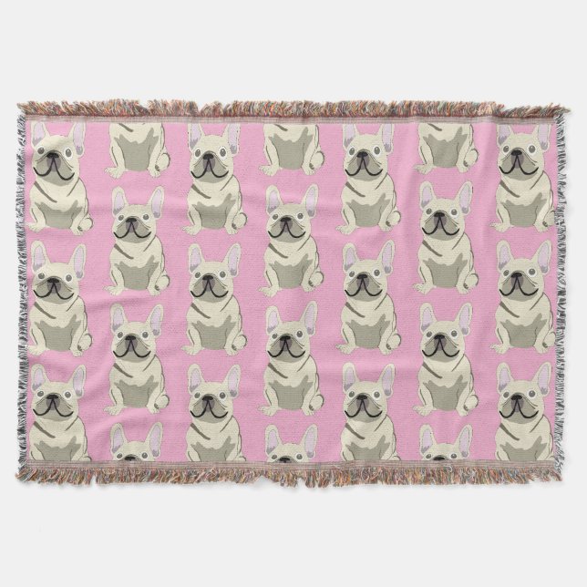 Cream French Bulldog Throw Blanket (Front)