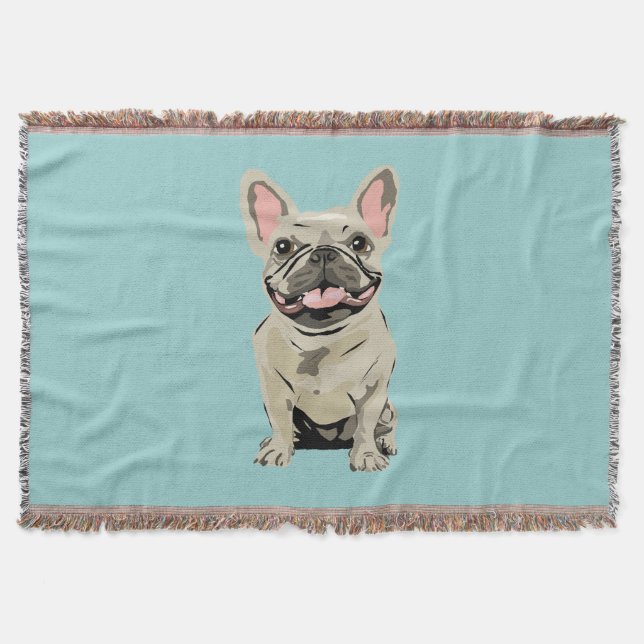 Cream French Bulldog Throw Blanket (Front)