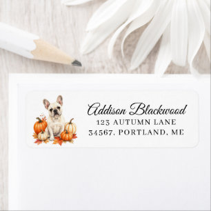 Cream French Bulldog with Autumn Pumpkins Return Address Label