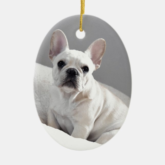 Cream Frenchie Ceramic Tree Decoration (Front)